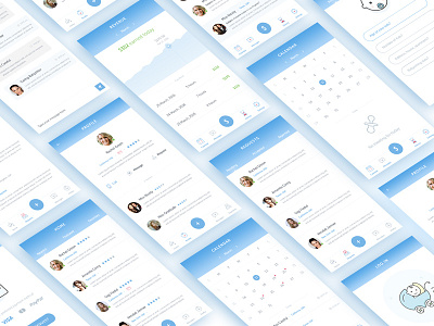 Doobi App app design babysitters blue colours illustrations interface ios nanny ui ux walkthrough