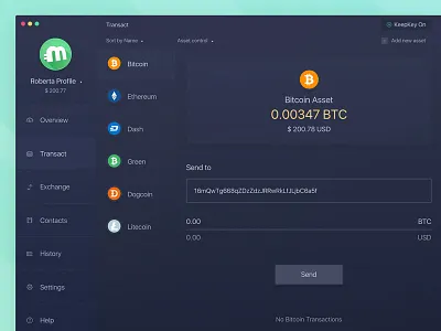 Multi Profile Bitcoin Desktop App Transaction Screen app application bitcoin dashboard mac apps mac os overview transaction ui ux user experience user interface wallet