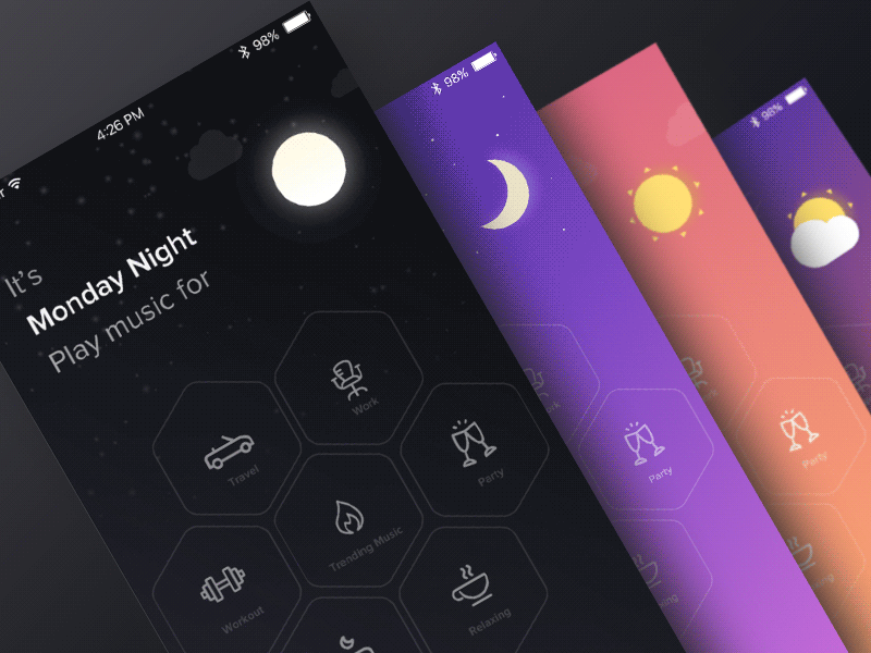 Select Playlist Screen category gif.ui hexagon iphone mood music pindrop prd principle ux weather