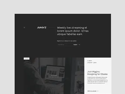 Elevate TV hero landing page layout minimal