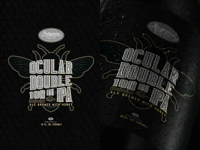 Ocular Double IPA bee beer beer bottle beer label black brewery brewing dark gold honey package design pollyanna brewing