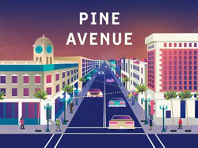Pine Ave. city color downtown illustration long beach pine pine ave street
