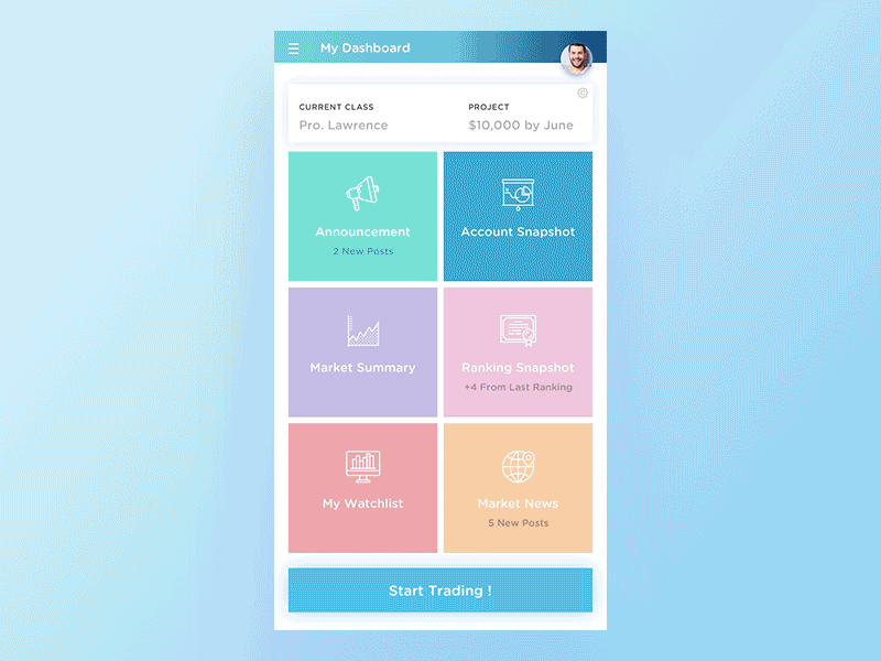 Stock app. - Dashboard app application data economic education finance form information ios mobile news stock
