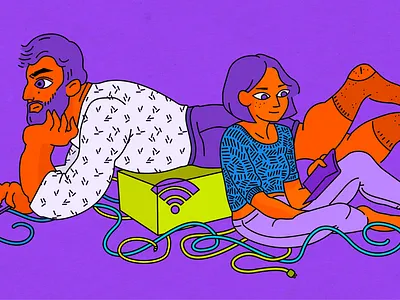 What I learnt from living without wifi blue colorful green illustration people playful purple swiss team wifi