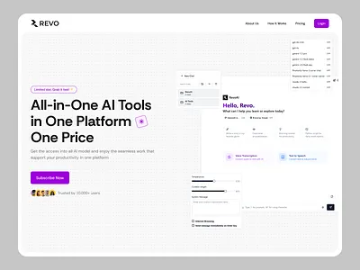 RevoAI - Hero section exploration clean clean design clean hero design clean hero section clean hero section design clean minimal hero design hero hero design hero section landing page minimal minimal hero section minimalism minimalist minimalist hero design revoai ui uiux ux white mode
