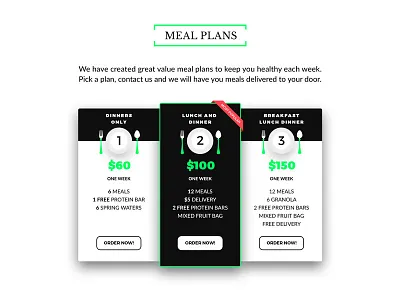 Meal Plan Pricing Table for Website flat food health meal minimal minimalist plan pricing table ui ux web
