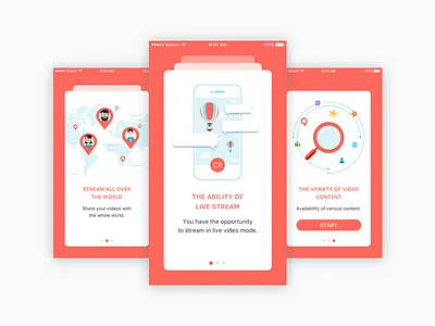 Live Stream. Onboarding app card flat ios light mobile onboarding search social streaming ui video
