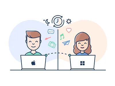 Getting your words out boy cute fun day girl illustration laptop mac night share time work zone