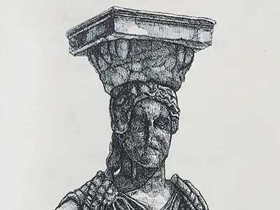 Caryatid athens drawing illustration pen and ink sketch
