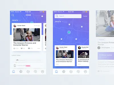 Video Travel App - Concept app card clean gradient home ios map mobile travel ui video