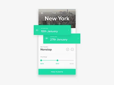 Flights Concept Pt.3 flights glow green grid ios layout minimal new york travel ui