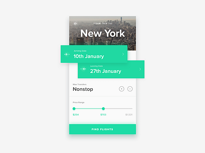 Flights Concept Pt.3 flights glow green grid ios layout minimal new york travel ui