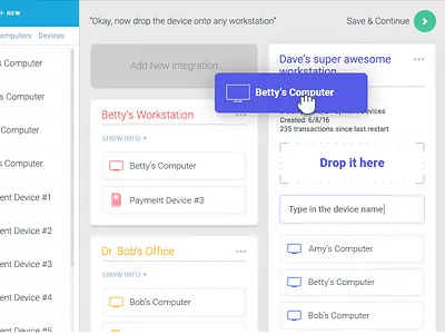 Workstation Mapping for Groovv Payments SDK card device drag and drop material ui user interface design windows