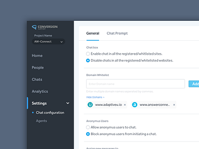 Settings Page-Live Support button dashboard design live minimal screen settings support ui webapp