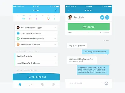 Spera Health – Main Pages chat contact feed health interface ios medical messaging mobile ui visual visual design