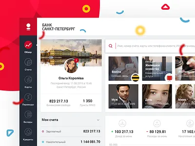 Bank Saint Petersburg bank banking card clean dashboard finance minimal money online banking payment red ui