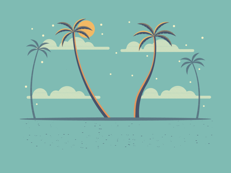 Explorers Club: Laguna Animation by @martinspurway animated gif animation beach clouds dan kuhlken dkng dkng studios gif nathan goldman palm tree vw bus
