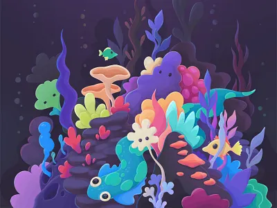 Underwater algae cartoon character coral fish illustration sea underwater zutto