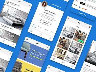 Online furniture shopping - App UI Kit iOS addtocart app furniture ios news feed offers online profile rentals sale ui ui kit