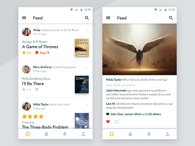 Readfeed android book bookapp clean flat friends iphone material social ui ux