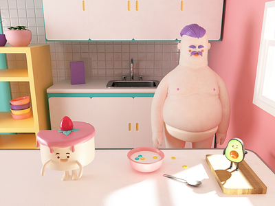 COCINA aguacate cake character cocina kitchen pastel pink render rosa