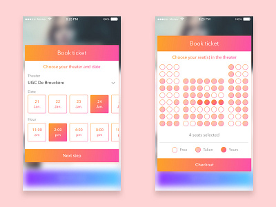 Book ticket - steps app card movie ticket ui ux wallet