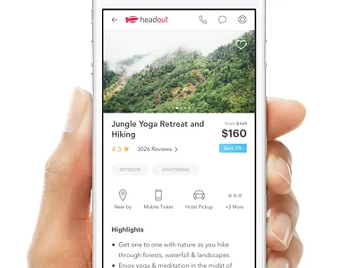 Mobile Activity/Product Details Page activity content description details experience headout ios jungle mockup product travel ui