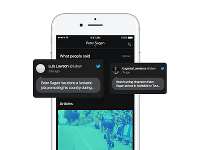 Media Screen app articles concept dark famous person green ios iphone media twitter ui ux