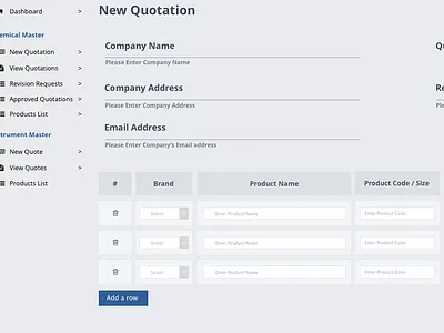 Web application UI for Quote generation applicaiton ui dashboard datatable form pos ui ux web application web design web ui