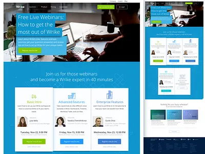 Wrike. Webinar page redesign. design front end grid interface landing marketing page webinar website wrike