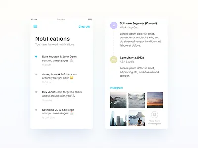 In The Room - Notifications & Profile Details View Section android app flat ios list navigation network notifications photo profile social