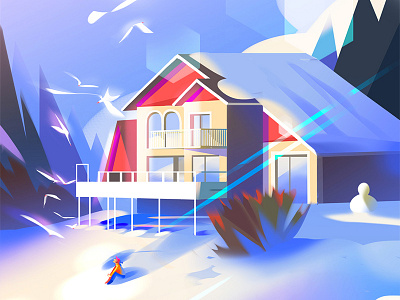 Winter cabin digital painting environment forest illustration nature photoshop snow winter woods