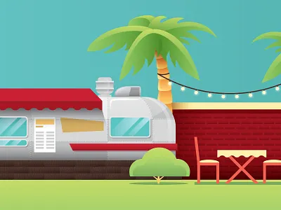 Food truck art design flat food truck gradient graphic illustration palm tree vector