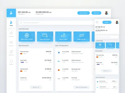 Online Banking Dashboard accounting bank bills budget california card expenses finance fintech money pay payment rondesign spending stats transaction transactions wallet