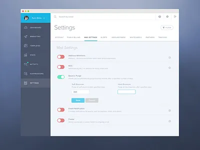 Email Settings dashboard email settings web app