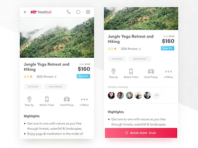 Mobile Activity/Product Details (Social) activity content description details experience headout ios jungle mockup product travel ui
