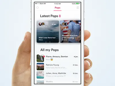 Pops Activity activity comments friends home interaction ios latest messages ui ux