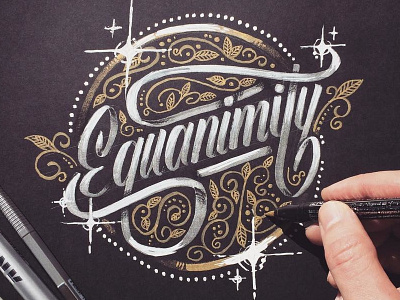 Equanimity book brush charcoal hand lettering metallic pen sketch type typography
