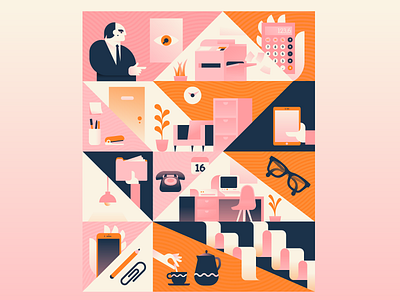 Office Scenes illustration illustrator midcentury miguelcm modern office people phone plants work
