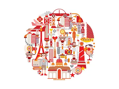 Tourism And Travel cheer eiffel tower journey london new york paris rome round statue of liberty tourism transport travel