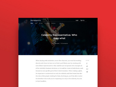 Single Blog post page for a Celebrity Contacts Blog blog blogpost clean post ui uiux ux web design