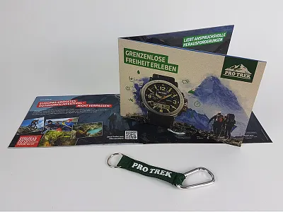 Leaflet ProTrek AW16 asio broschure design e.o.f.t. icons leaflet outdoor print protrek watch