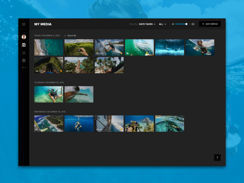 GoPro Private Link dark ui gallery gif media motion photo sharing ui ux video