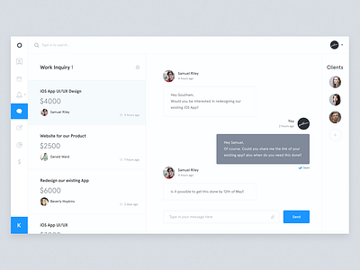 Conversation Page conversation dashboard designer interface list message minimal task ui ux white