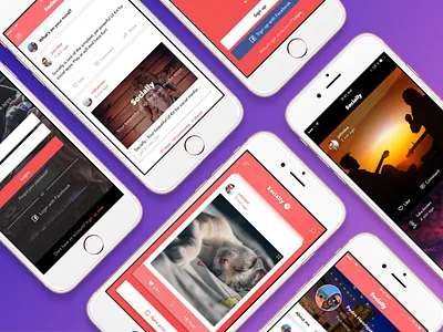 UI Kit for social media mobile apps [Preview] app clean feed interface ios mobile modern sign up social media template ui ui kit