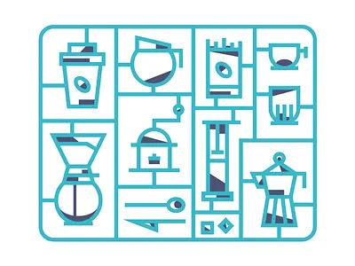 Assemble coffee aeropress cafe coffee cup dipping espresso filter kettle knife spoon