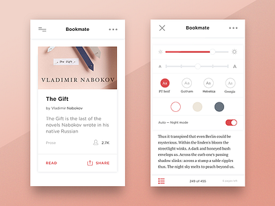 Bookmate App app application book ebook ios iphone mobile pink profile settings ui ux
