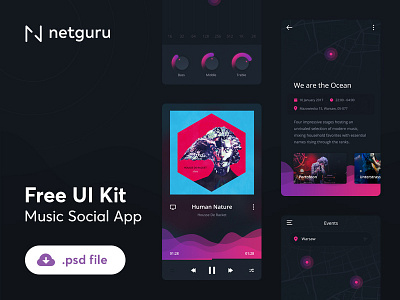 Freebie - Music Social App - PSD app event free freebie ios map mobile music player social ui ux