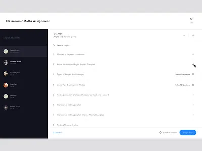 Classroom App classroom homework list view maths minimalistic design