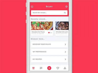 Boyan — Home app design food home recipe screen search user interface
